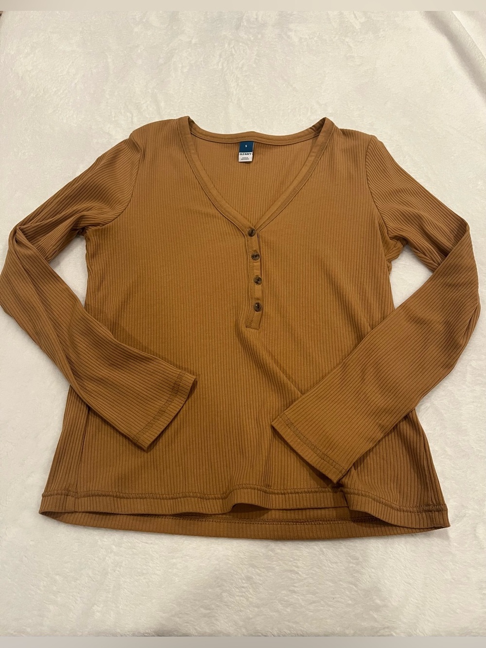 Old Navy Ribbed Long Sleeve Henley Top - Camel Brown - Size S